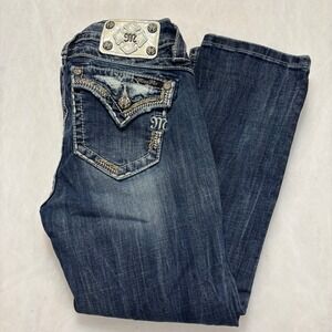 Miss‎ Me Womens Standard Crop Jeans Embellished Pockets Dark Wash Size 27